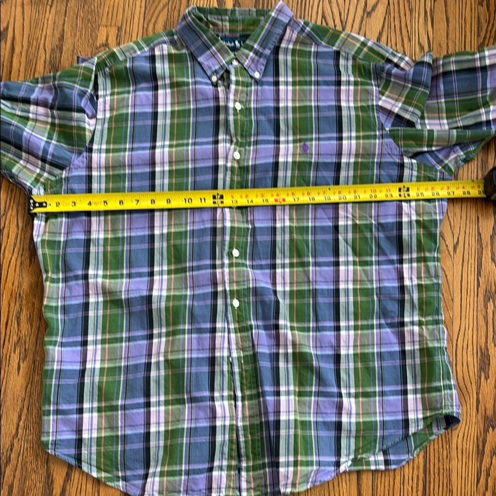 Ralph Lauren XXL Men's Green and Purple Plaid Button Down Shiry